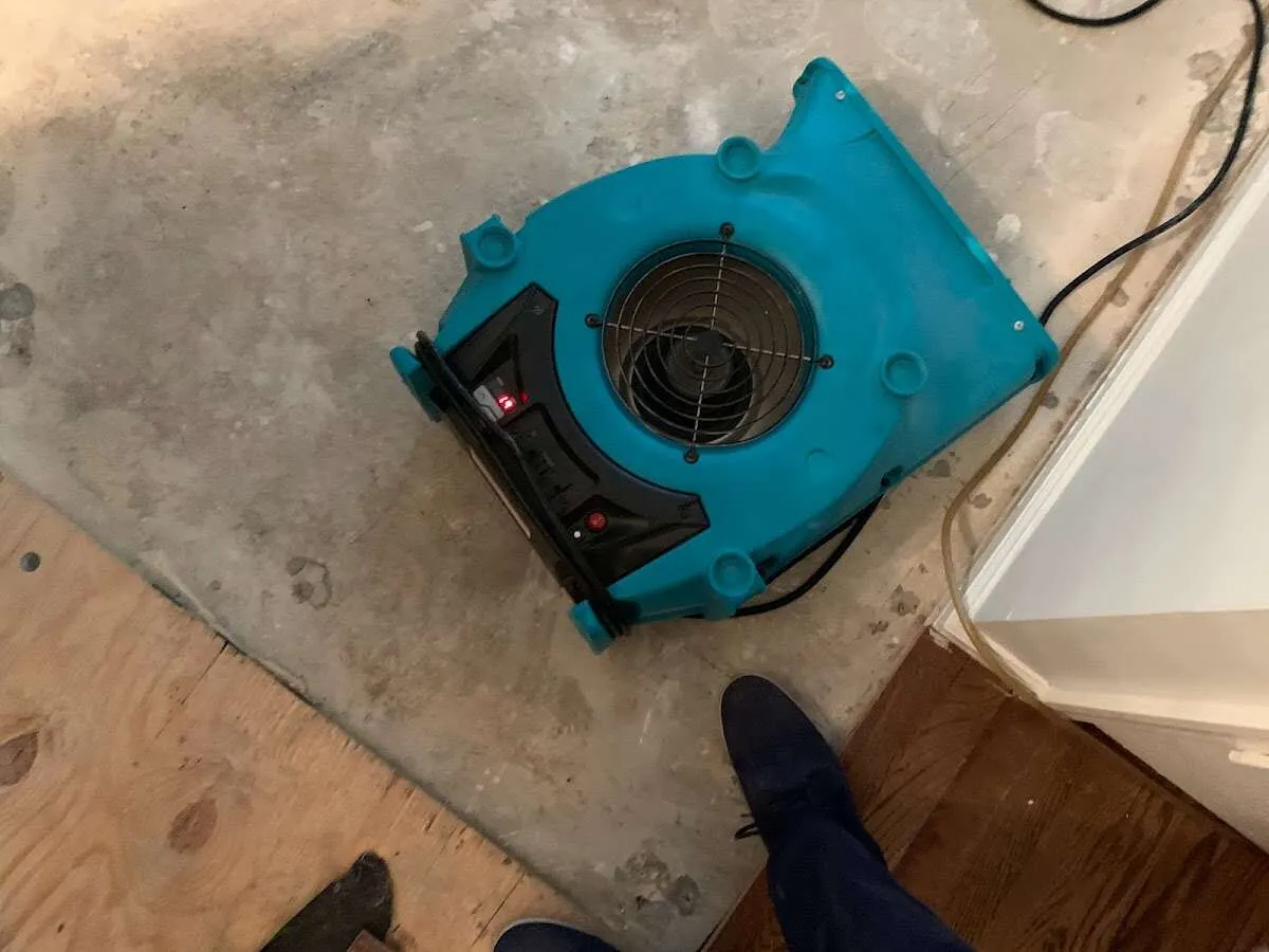 Air mover drying subfloor during Commercial Water Damage Restoration in Pleasant View